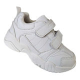 Zapatillas Blancas Escolares Deportivas Con Velcro - 7060