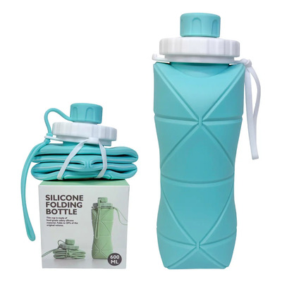 Botella De Agua Genérica Térmica De Silicona Plegable Portátil 600ml Color Azul Claro