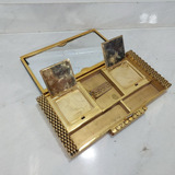 Estojo Metal Dourado Porta Maquiagem Antig 22x12x2.5cm 870g