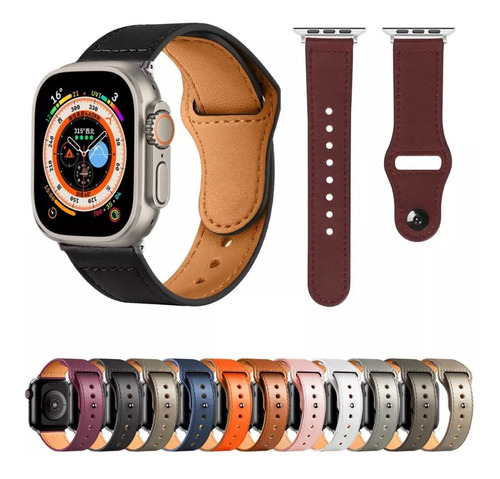 Pulso Correa Cuero Genuino Para Apple Watch 42 44 45mm Ultra