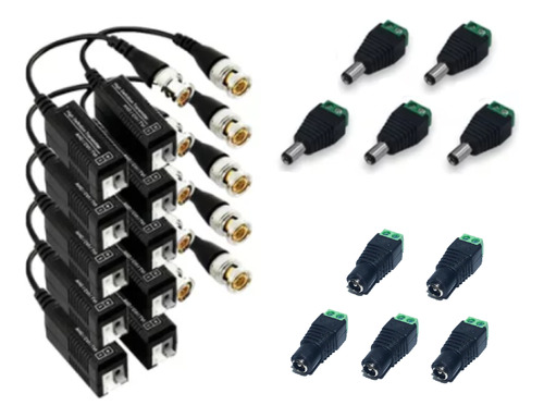 5 Pares Video Balun Camera Cftv + 5 P4 Macho + 5 P4 Fêmea