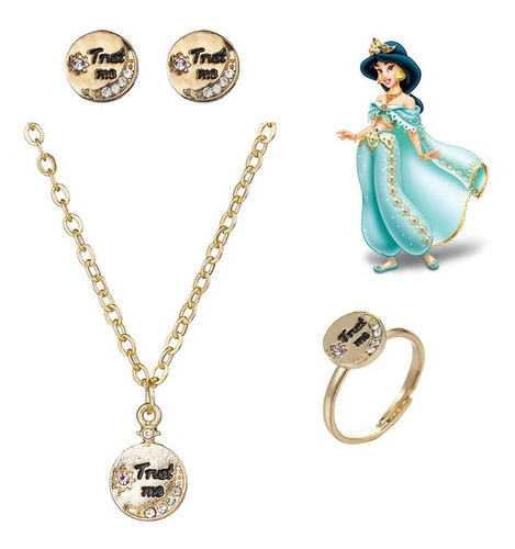 Juego De Collar, Anillo Y Aretes Princesas Disney | Set 3 Pz