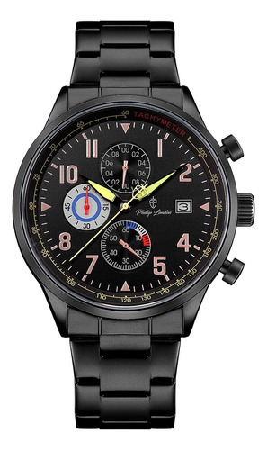 Relógio Masculino Phillip London Aviator Steel Black