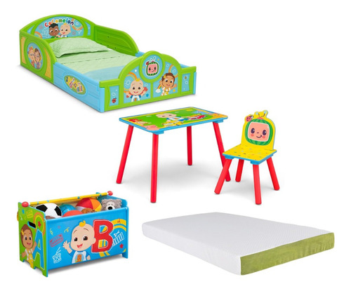 Set Infantil Cama Juguetero Mesa Silla Y Colchon Cocomelon