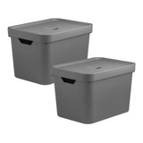 Kit 2 Caixa Organiz Cube 18l Com Tampa 36x27x 24,5cm Cinza