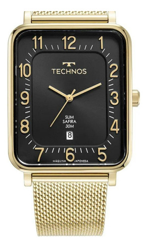 Relógio Technos Masculino Quadrado Safira Gm10yr/1p Dourado Cor Do Fundo Preto