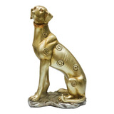 Cachorro Estatua Enfeite Decorativo Dourado De Resina 