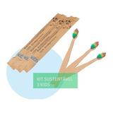 Kit 3 Escovas De Dente Bambu Ecológica Infantis Ou Adultas