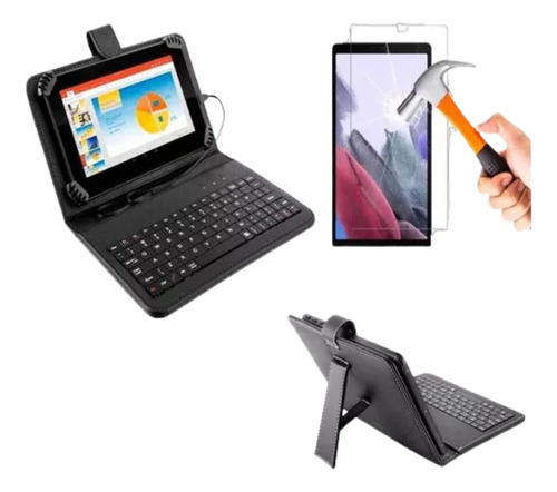 Capa Com Teclado + Película Para Tablet Samsung A7 Lite 8.7p