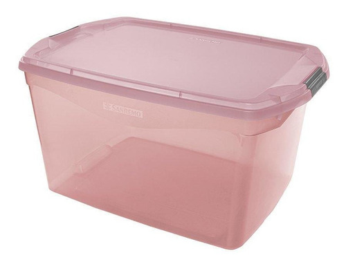 Caixa Organizadora 68 Litros Rosa Translucida 64x44x34 Cm