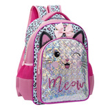 Mochila Costas Infantil Meninas Gatinho Metalizada