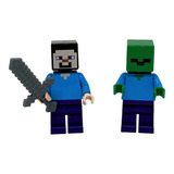 Lego Minecraft Steve E Zumbi - Minifigura Boneco