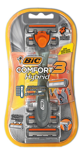 Aparelho De Barbear Bic Confort3 Hybrid Com 6 Cartuchos