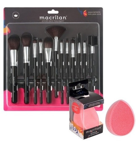 Kit De Pincel Macrilan Com 12 Pincéis Kp9-1a E Esponja Ep02