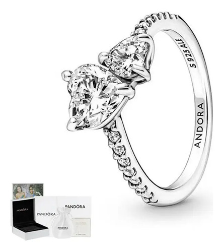 Anillo De Plata Pandora De Doble Corazón, Elección Romántica