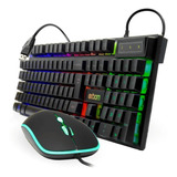 Kit Teclado E Mouse Gamer Led Rgb Usb Semi-mecanico Exbom 