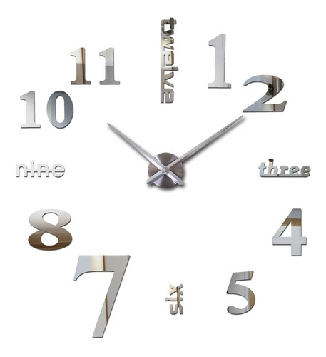 Reloj De Pared 3d Tamaño Mini 50 X 50 Cm Color Plateada 