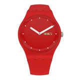 Reloj Swatch P(e/a)nse-moi Suoz18 Color De La Correa Rojo Color Del Fondo Rojo