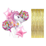 Kit De Globos Unicornio Jumbo Para Cumpleaños + Cortina