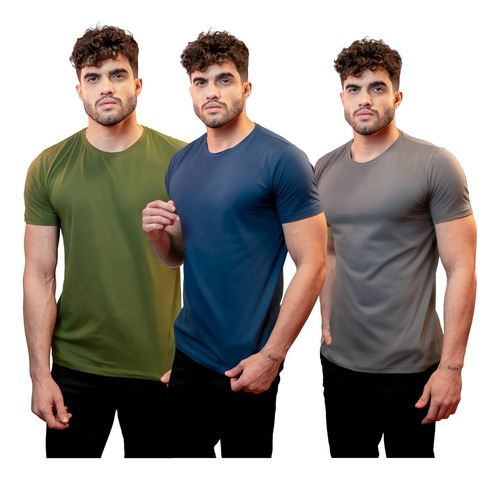 Kit 3 Camisetas Masculinas Slim Fit Básica Algodão Egípcio