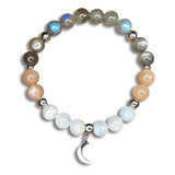 Pulsera Acero Media Luna Piedra Luna Labradorita Legítimas