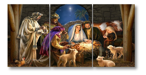 Quadro Mosaico 3 Peças Decoração Natal Presépio Menino Jesus