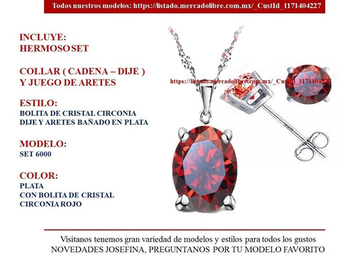 Set 6000) Conjunto Bolitas, Collar Dije Aretes, Plata / Rojo