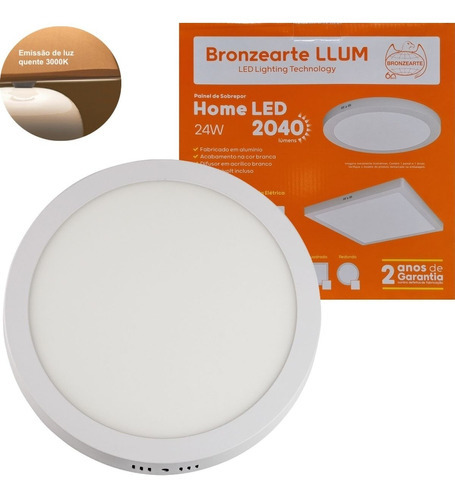 Plafon Led De Sobrepor Redondo 24w Bronzearte Llum 3000k Cor Branco 110v/220v