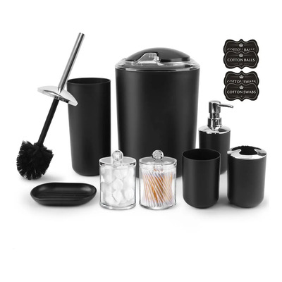 Set De Baño Accesorios 8 Pzs Negro Plastico Completo Negro | Envío gratis