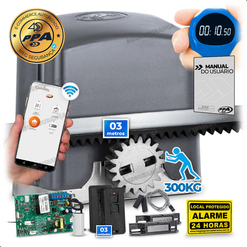 Kit Motor Ppa Dz Rio 1/4hp Wifi Portão 300kg 3m 3 Control