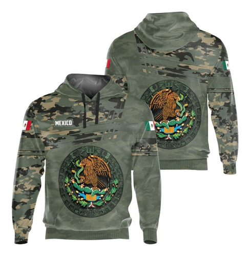 Sudadera Con Capucha De Color Verde Musgo Mexicano De Camufl