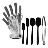 Jogo Facas 7 Peças Inox Suporte + Utensílios Cozinha 5 Peças