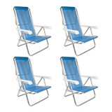 Kit 4 Cadeira Azul 8 Posições Praia Piscina Reclinável Mor