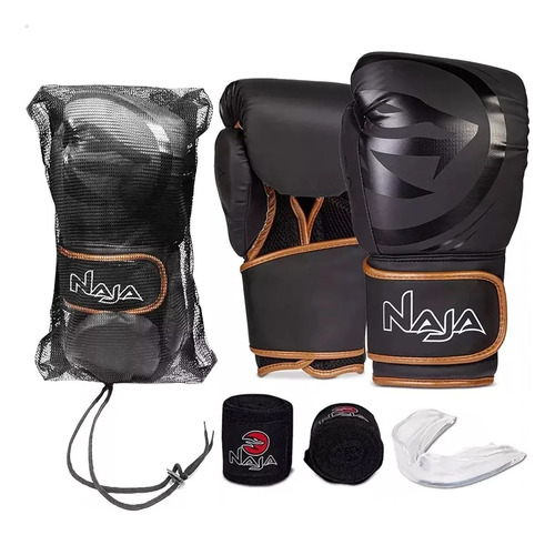 Kit Muay Thai Luva De Boxe Naja + Bandagem + Bolsa+protetor 