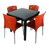 Conjunto 1 Mesa Quadrada E 4 Cadeiras Com Pés De Alumínio Cor Preto E Vermelho