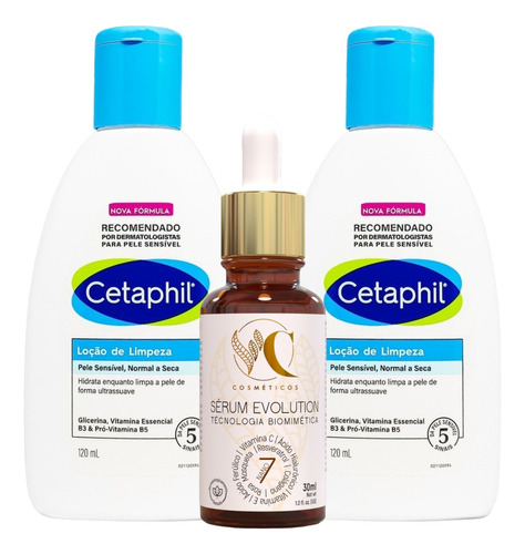 Cetaphil Loção Limpeza Rosto Kit Sérum Facial Vitamina C E E