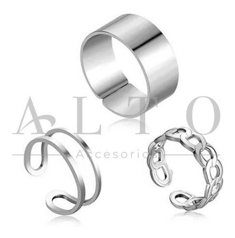 Set 3 Anillos Ajustables Aleación Color Plata Moda Coreana