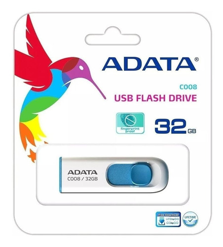 Memoria Usb Adata C008 32gb 2.0 Ac008-32g-rwe Blanco Y Azul 