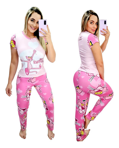 Pijama De Pantera Rosa Para Mujer Con Pantalón Largo
