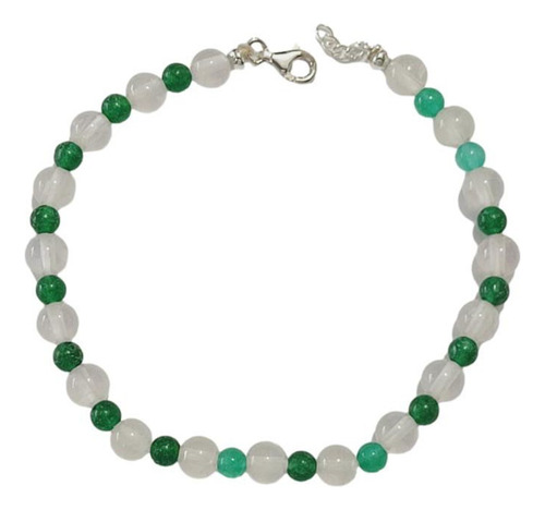 Pulseira Quartzo Rosa E Jade Em Prata 925 - Id 6542