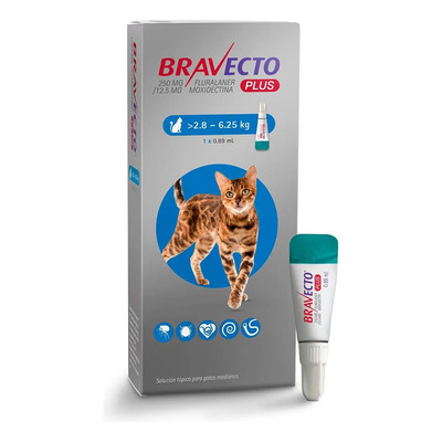 Bravecto Plus For Cat 250mg M 2.8 Kg A 6.2 Kg Azul | Meses sin interés