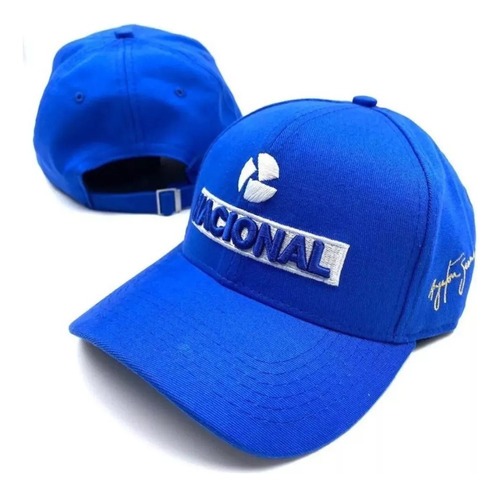 Boné Ayrton Senna Nacional Azul Fórmula 1 Retrô Assinatura