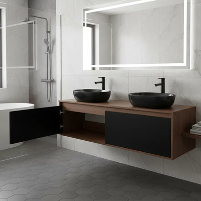 Gabinete Para Baño Con Doble Lavabo Decomobil Minimalista Cantidad De Agujeros Para Llave Un Agujero Lavabo Negro Mueble Parota - Negro Mate | Meses sin interés