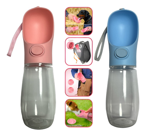 Garrafa Água Bebedouro 550ml Portátil Pet Cachorro Passeio