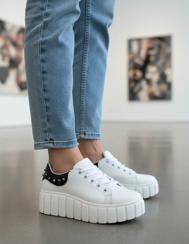 Tenis Mujer Vestir  Moda Casual Plataforma Urbano Estoperoles Rock Picos Efe 232104 Blanco | Meses sin interés