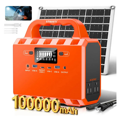 Cargador de Batería 100000mah Solar Portátil, STQUSTI 300W Power Bank Solar Carga Rápida con Tipo-C\u002FUSB\u002FAC\u002FDC 9 Puertos con Cables Integrados y con Panel Solar De Carga, Pantalla y 4 modos led luz | Envío gratis