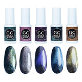 Paquete 5 Pzs De Gel Para Uñas, Efecto Ojo De Gato, Gc Nails Color Gama 1