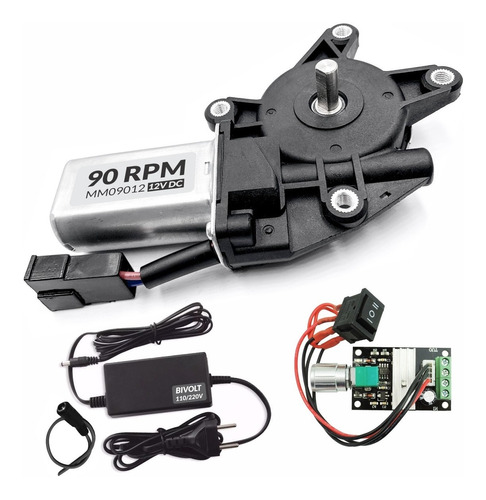 Motor Dc 12v Com Caixa De Redução 90 Rpm + Controlador 