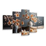 Kit 5 Quadros Decorativo Flores Para Sala Quarto Casal Luxo