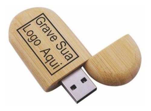 Pen Drive Eco Oval 8gb Madeira Personalizado - Kit 10 Pçs